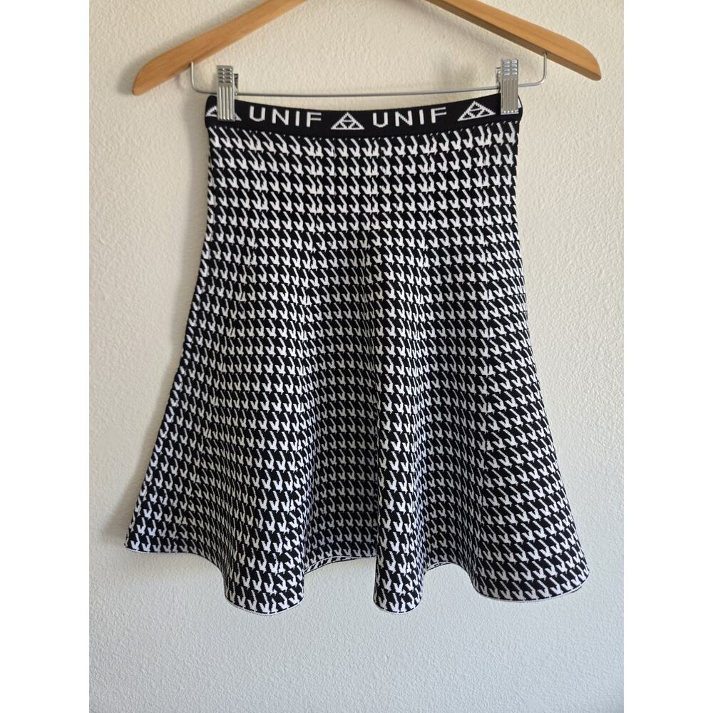 UNIF Black Houndstooth Knit Skater Skirt Twee Preppy Retro Mod Geek Grunge Small